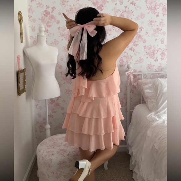Pink Halter Mini Ruffle Dress - Picture 3 of 6